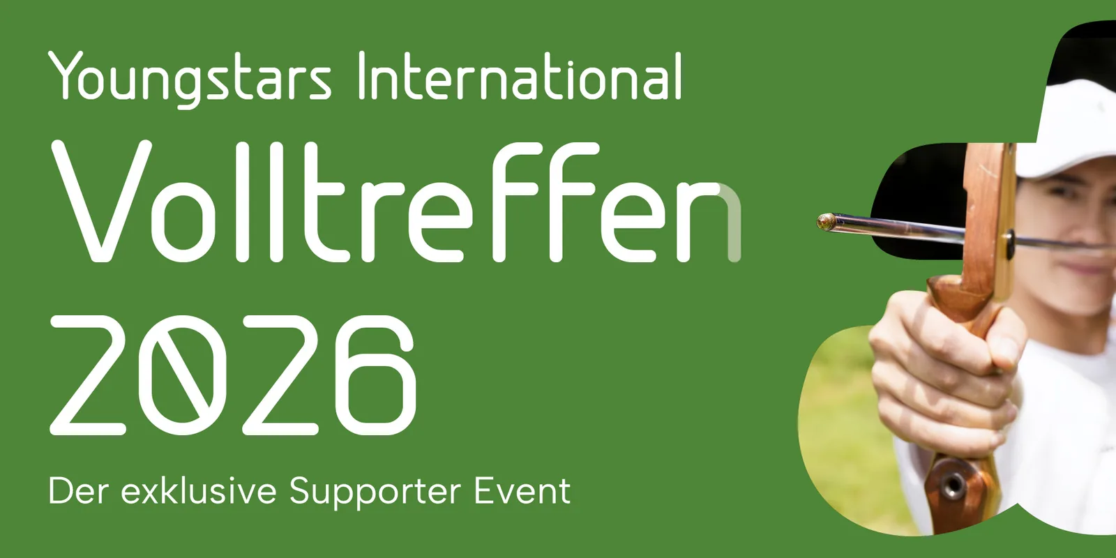 Offizielles Banner des Volltreffen 2026: Bogenschütze vor grünem Hintergrund